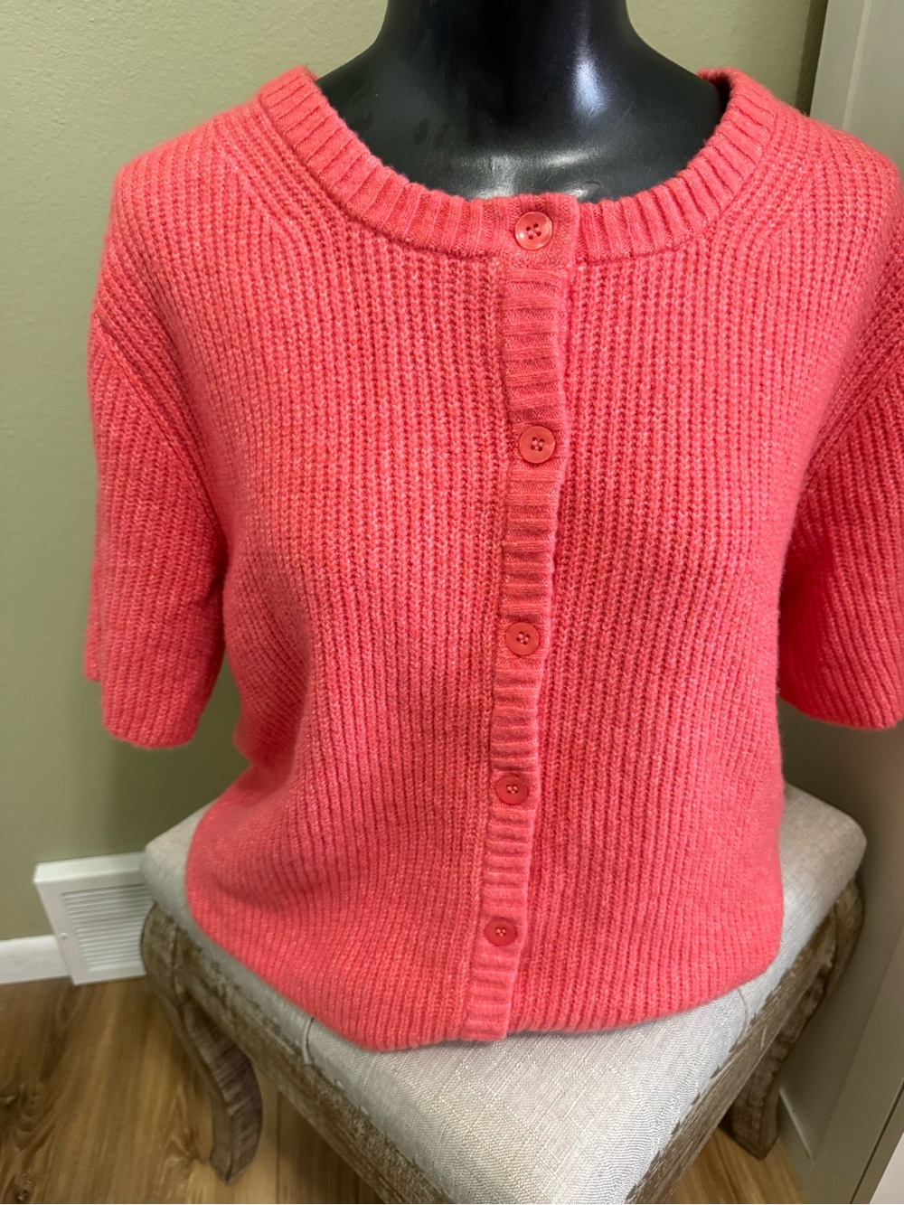 NWOT Pink Rose Coral Short Sleeve Button Front Knit Cardigan